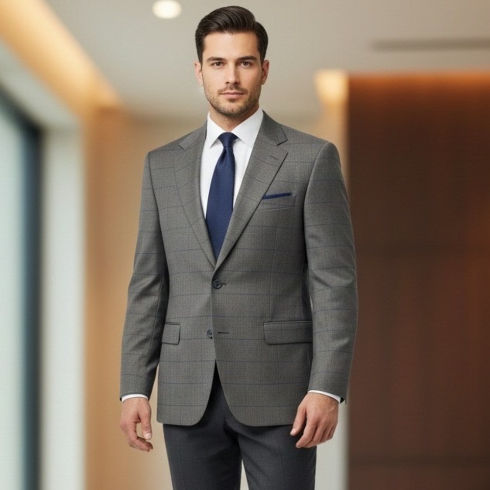 Joseph Abboud Blazer Jacket Mens 42L Wool Window Pane Sport Coat 2 Buttons USA‎